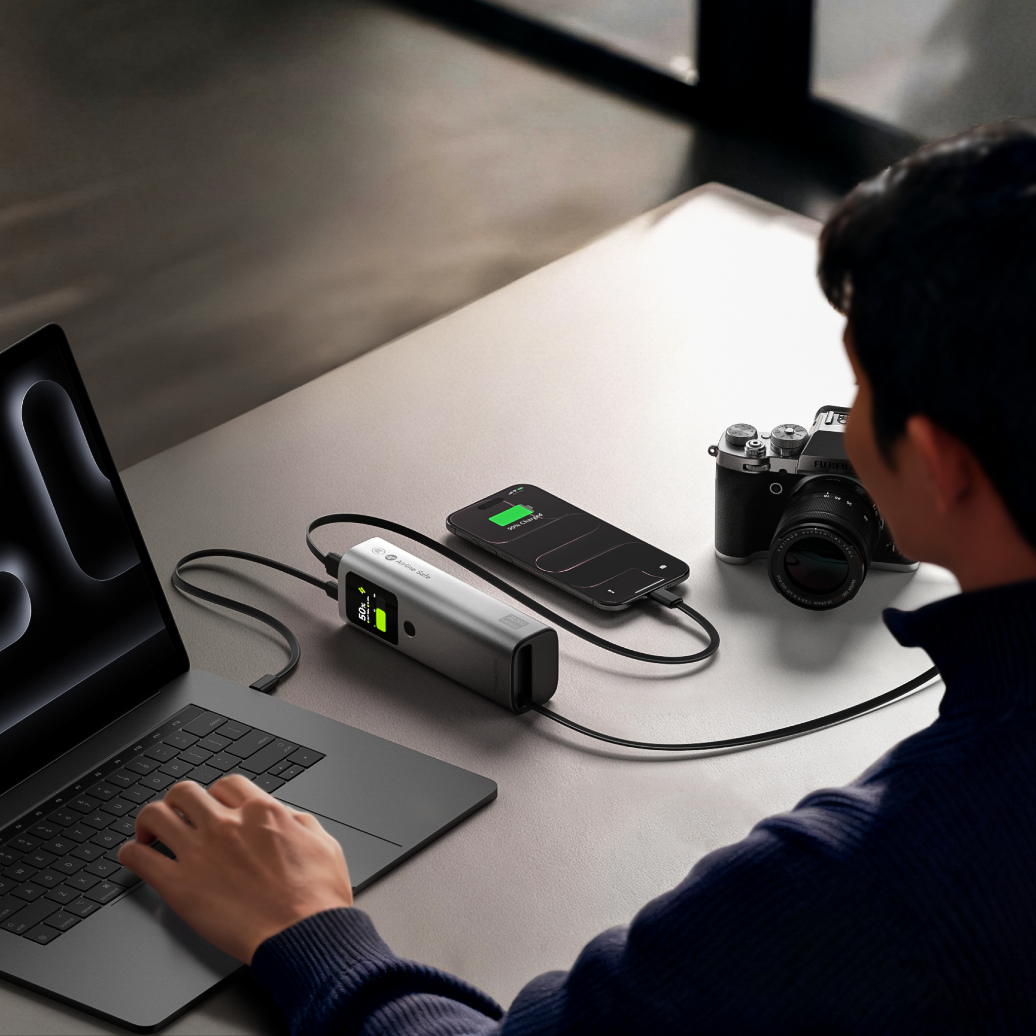 SHARGE Retractable 165 Power Bank (165W, 20K, Built-in Cable)