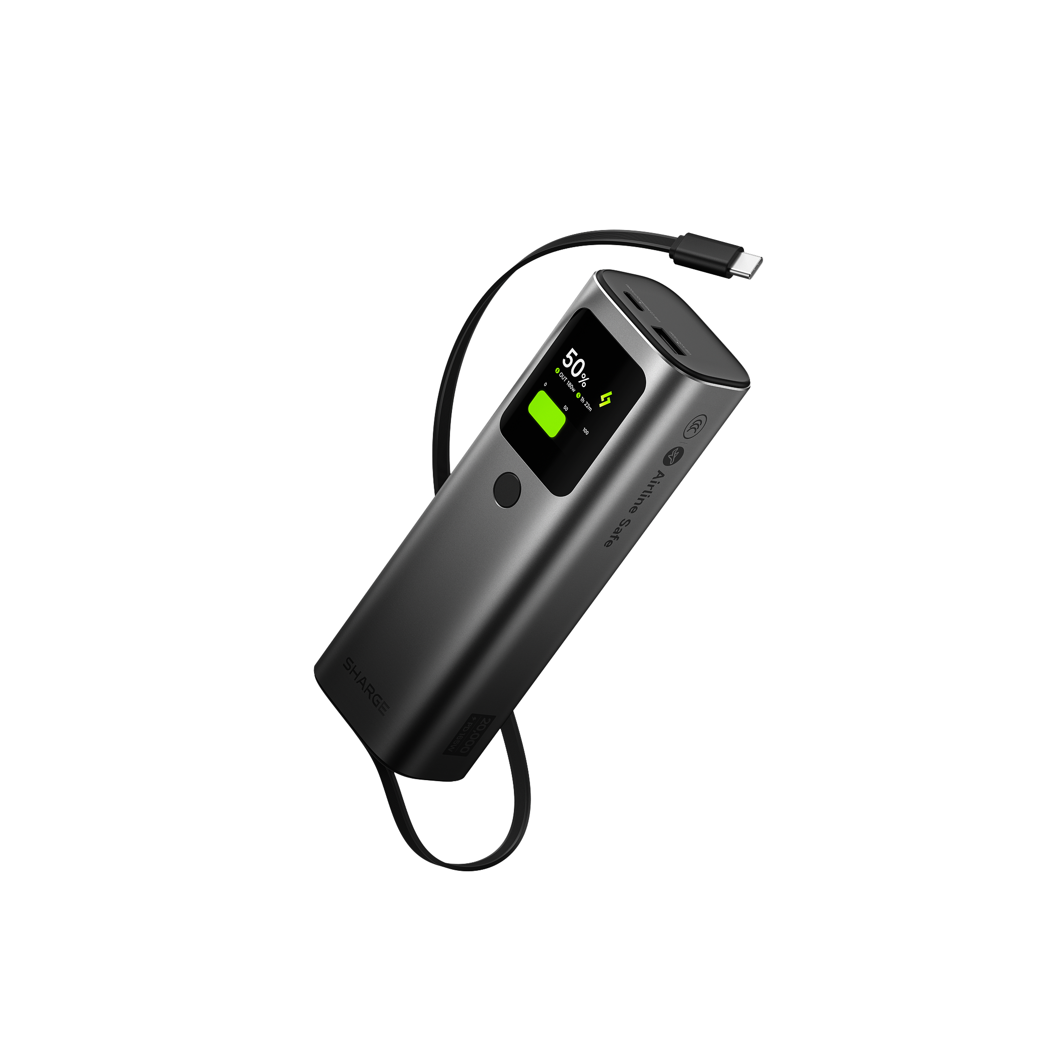SHARGE Retractable 165 Power Bank (165W, 20K, Built-in Cable)