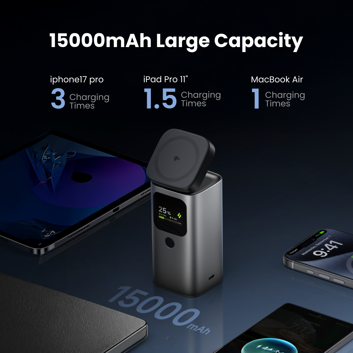 SHARGE StandMag 15000 Power Bank(115W, 15K, Qi2, 3 Ports)