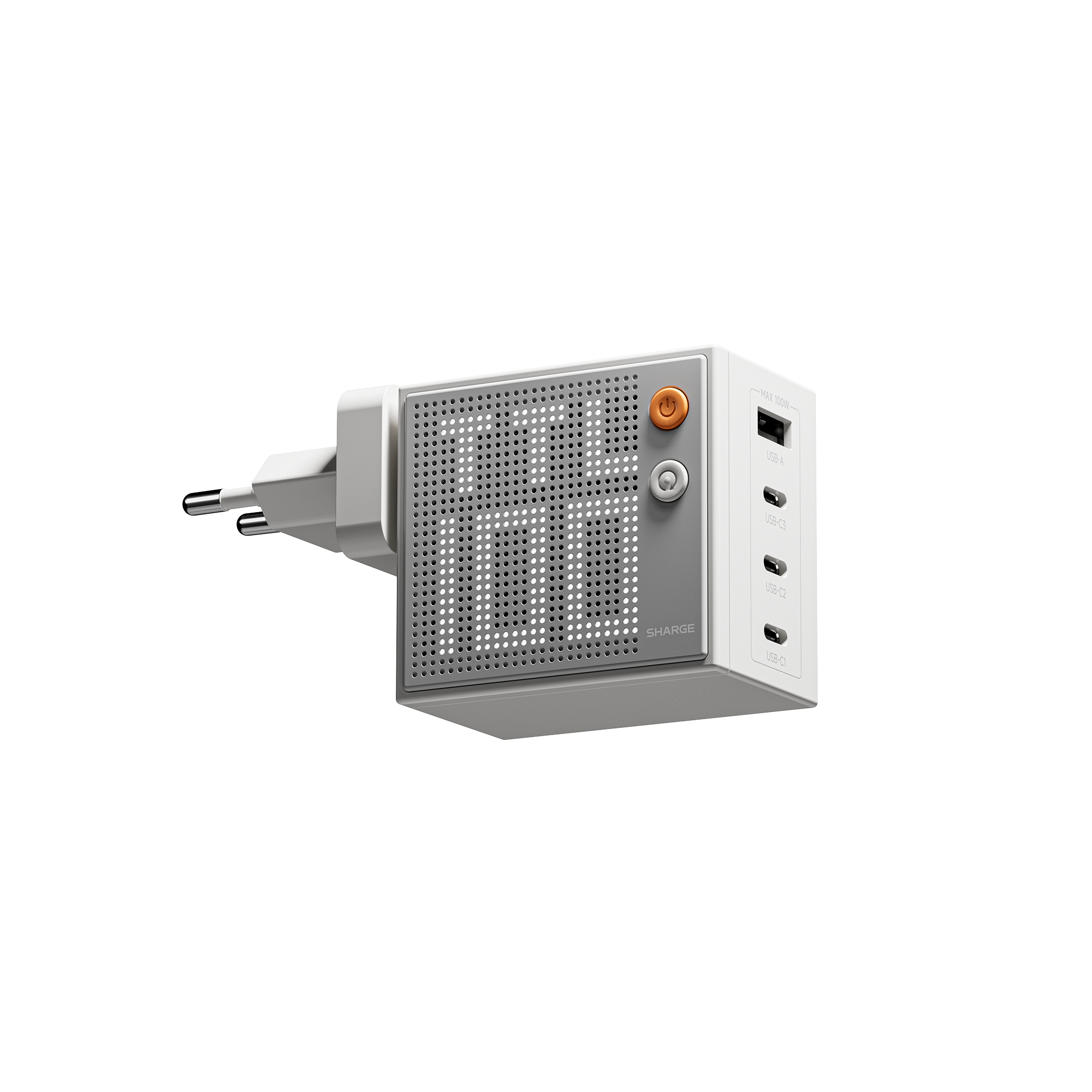 SHARGE Pixel 100 / 140 GaN Charger (67/100/140W, 3 Ports,Dot-Matrix Display)