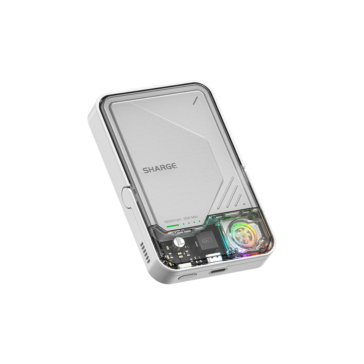 sharge ICEMAG 2 MagSafe Power Bank, 15W Qi2 Magnetic Portable Charger with Active Cooling 10000mAh Battery Pack with Foldable Stand Transparent, Compatible for iPhone 16/15/14 Series, Galaxy Pixel